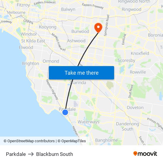 Parkdale to Blackburn South map