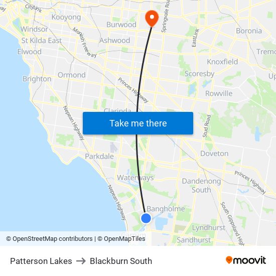 Patterson Lakes to Blackburn South map