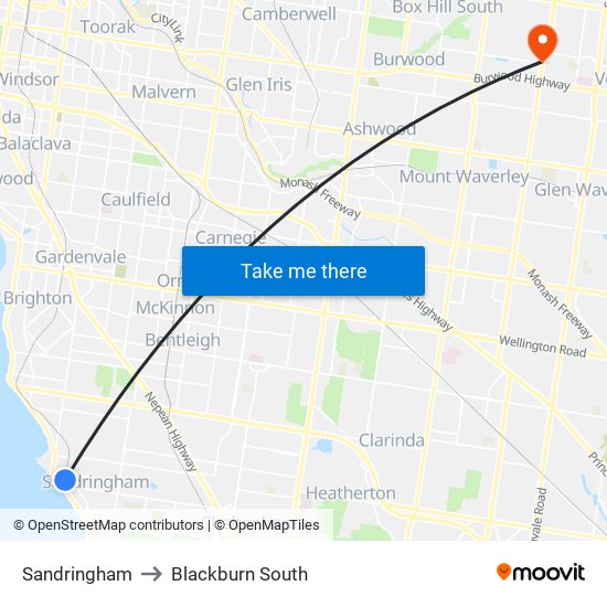 Sandringham to Blackburn South map