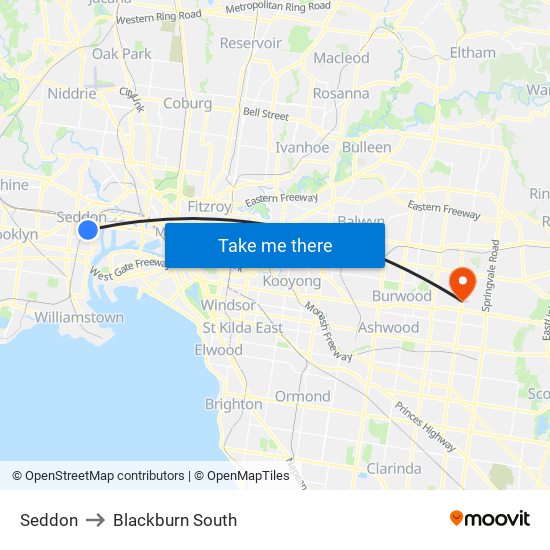 Seddon to Blackburn South map