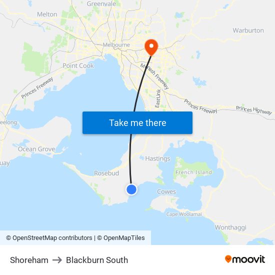 Shoreham to Blackburn South map