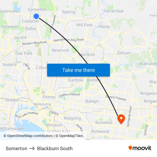 Somerton to Blackburn South map