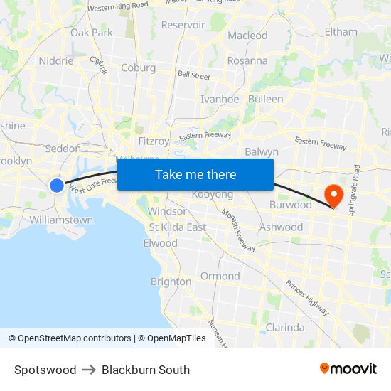 Spotswood to Blackburn South map