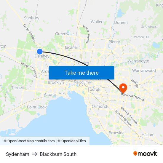 Sydenham to Blackburn South map