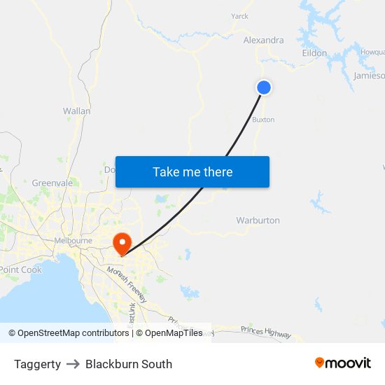 Taggerty to Blackburn South map