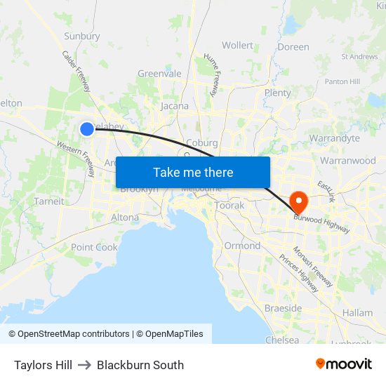 Taylors Hill to Blackburn South map