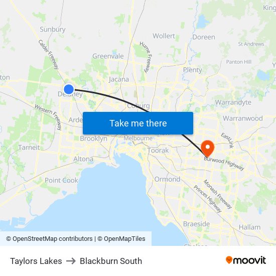 Taylors Lakes to Blackburn South map