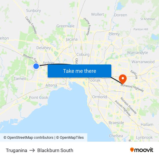 Truganina to Blackburn South map