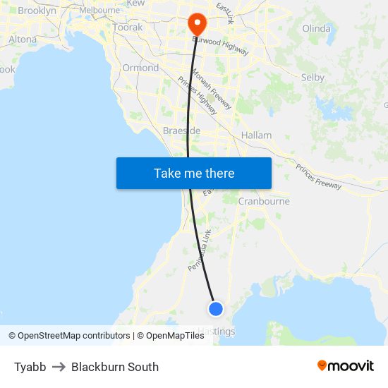 Tyabb to Blackburn South map