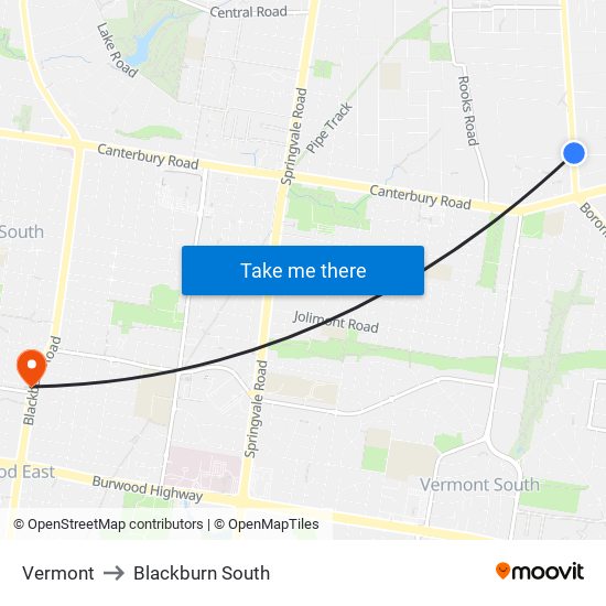 Vermont to Blackburn South map