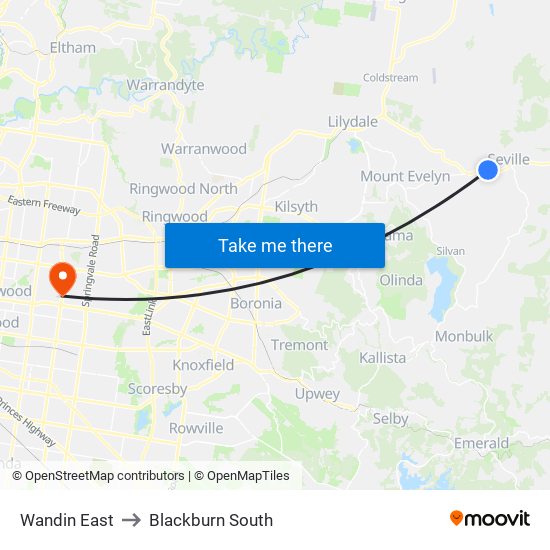 Wandin East to Blackburn South map