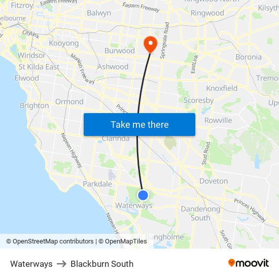 Waterways to Blackburn South map