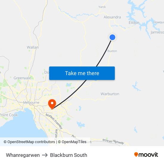 Whanregarwen to Blackburn South map