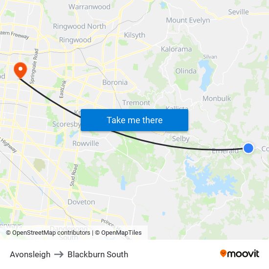 Avonsleigh to Blackburn South map