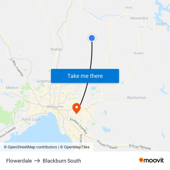 Flowerdale to Blackburn South map