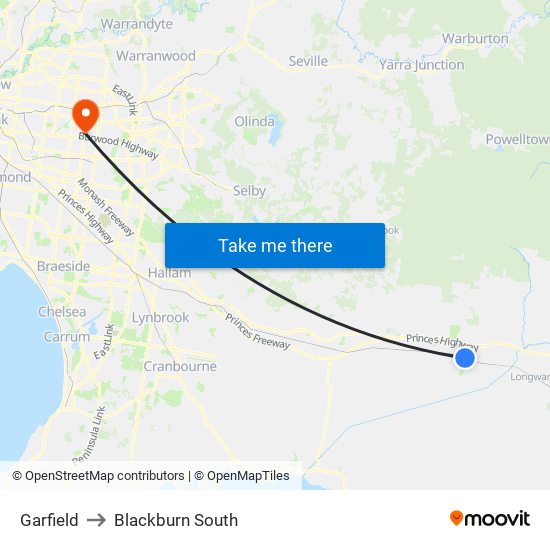 Garfield to Blackburn South map