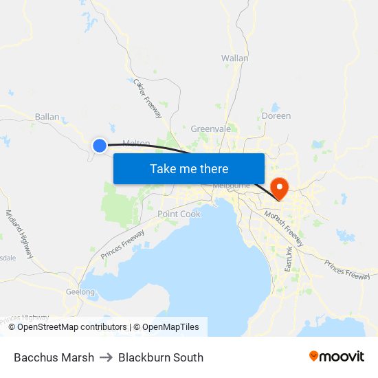 Bacchus Marsh to Blackburn South map