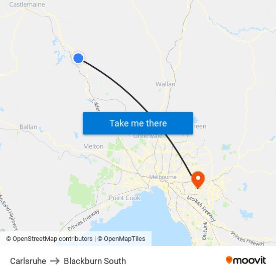 Carlsruhe to Blackburn South map