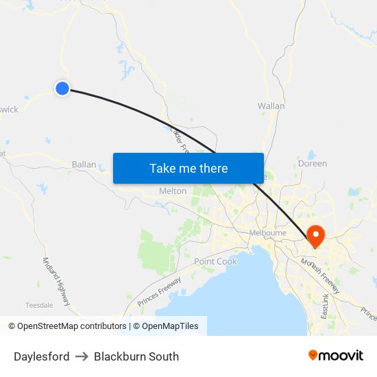 Daylesford to Blackburn South map