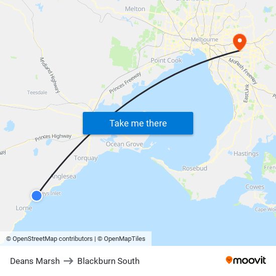 Deans Marsh to Blackburn South map