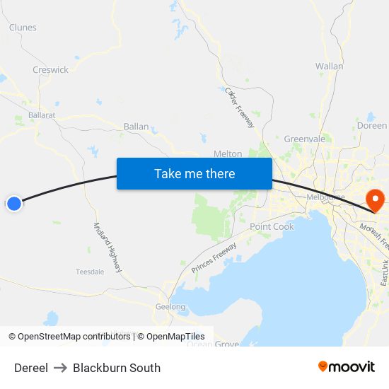 Dereel to Blackburn South map