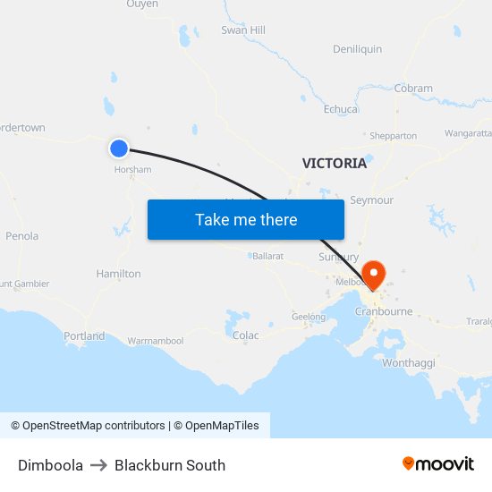 Dimboola to Blackburn South map