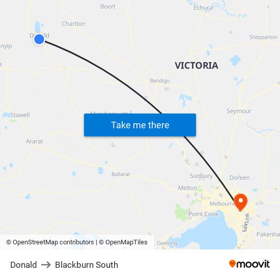 Donald to Blackburn South map