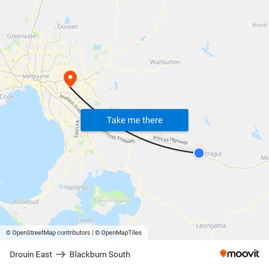 Drouin East to Blackburn South map