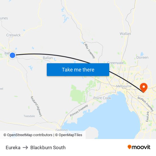 Eureka to Blackburn South map