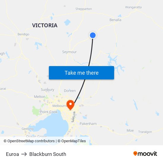 Euroa to Blackburn South map