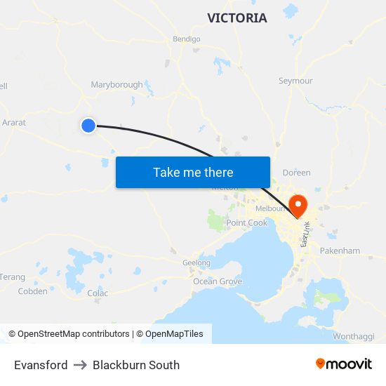 Evansford to Blackburn South map