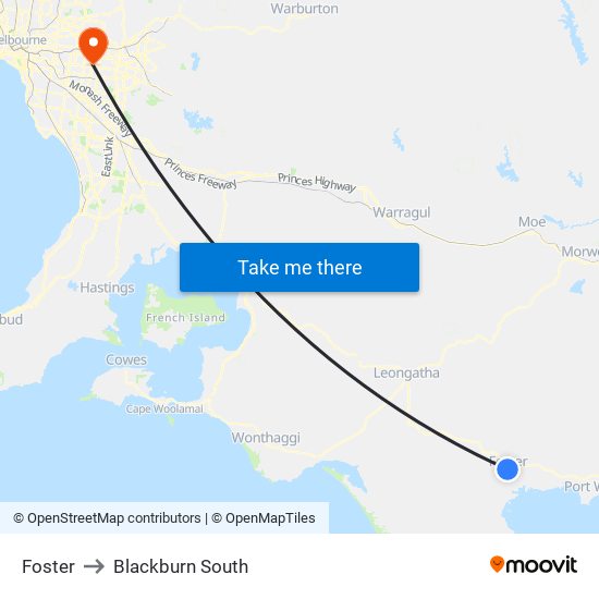 Foster to Blackburn South map