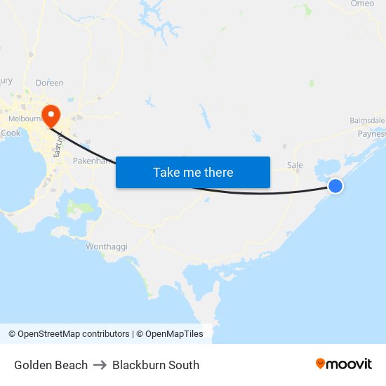 Golden Beach to Blackburn South map