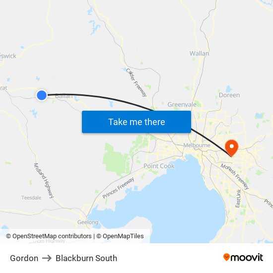 Gordon to Blackburn South map