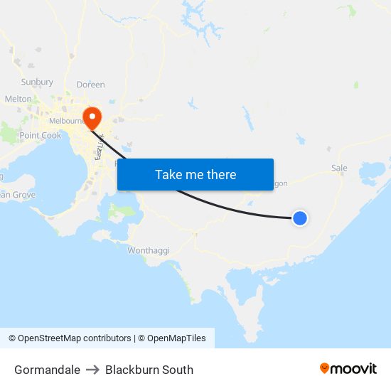 Gormandale to Blackburn South map