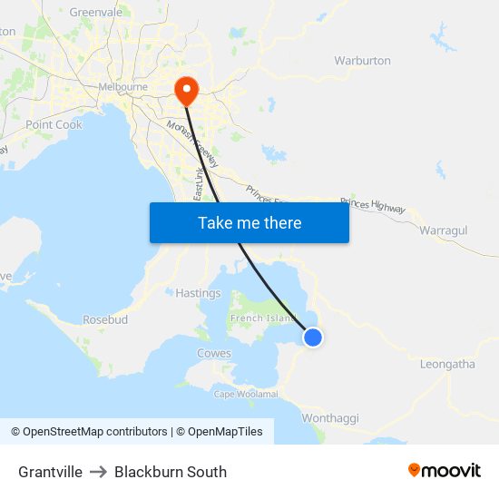 Grantville to Blackburn South map