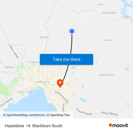 Hazeldene to Blackburn South map