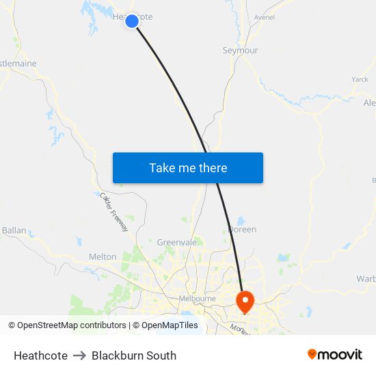 Heathcote to Blackburn South map