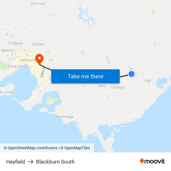 Heyfield to Blackburn South map