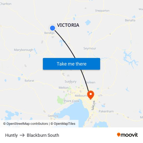 Huntly to Blackburn South map