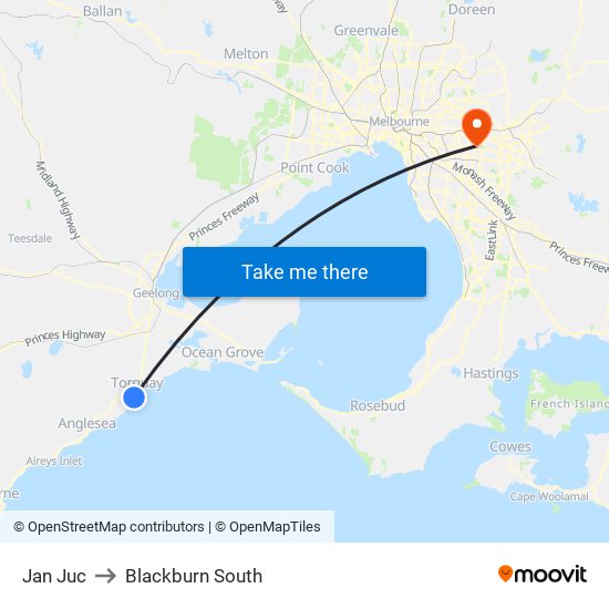 Jan Juc to Blackburn South map