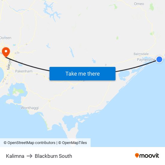 Kalimna to Blackburn South map