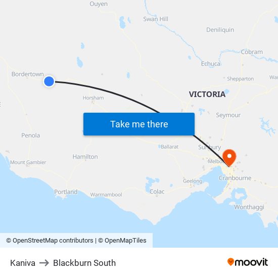 Kaniva to Blackburn South map