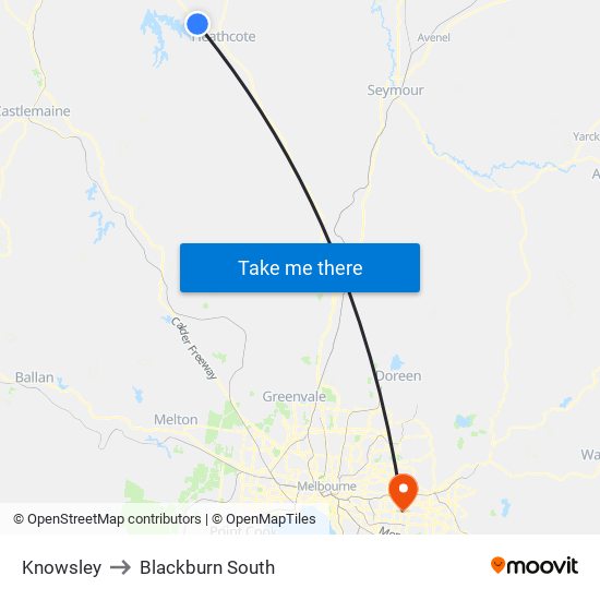 Knowsley to Blackburn South map