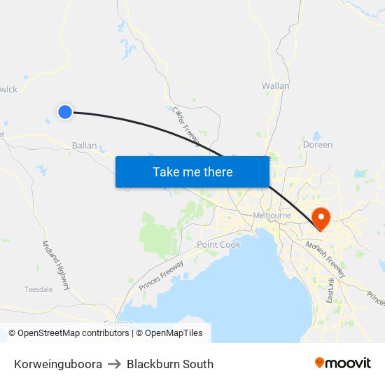 Korweinguboora to Blackburn South map