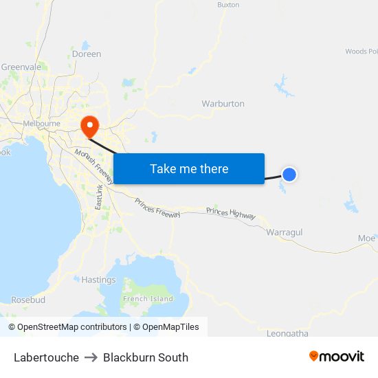 Labertouche to Blackburn South map