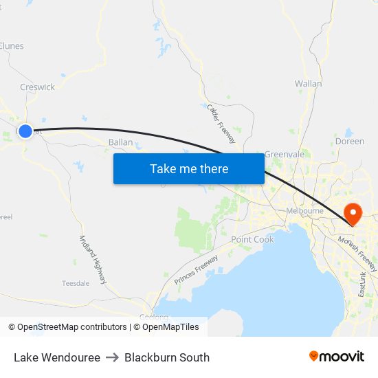 Lake Wendouree to Blackburn South map