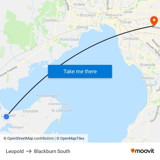 Leopold to Blackburn South map