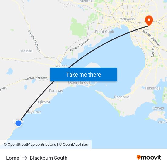 Lorne to Blackburn South map