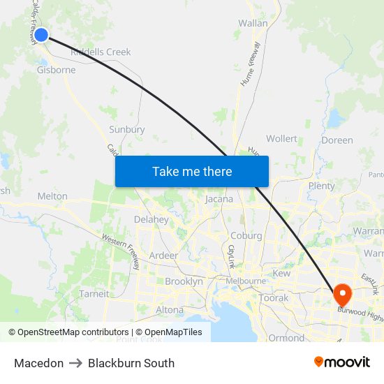 Macedon to Blackburn South map